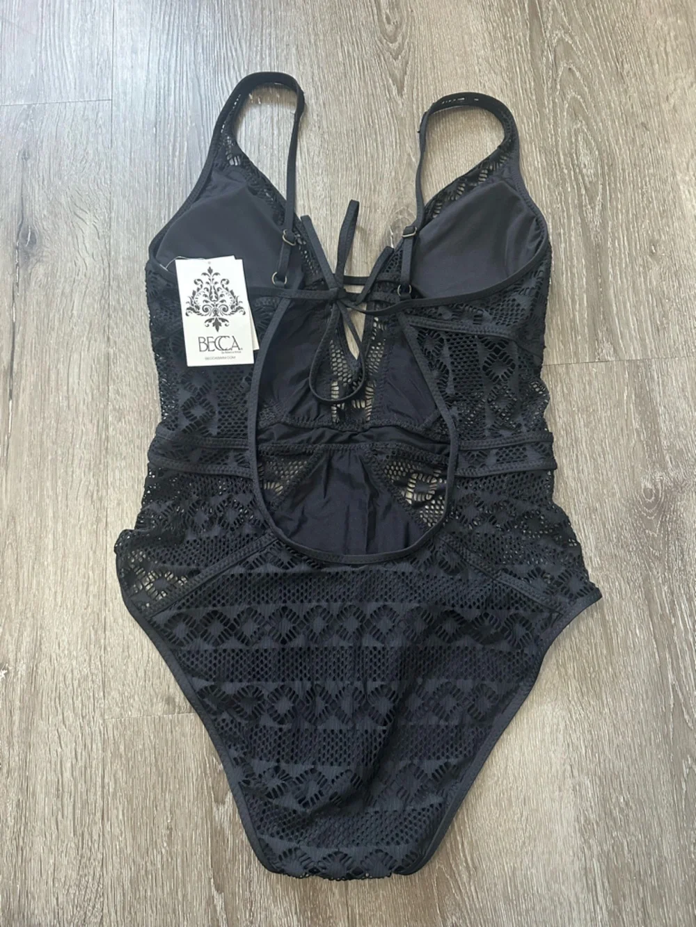 NWT Color Play One-Piece Swimsuit by Rebecca Virtue black Large Plunging V-Neck